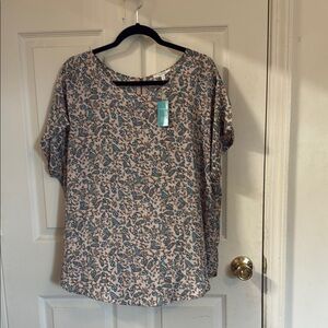 Gray and Brown Dolman Sleeve Relaxed Blouse